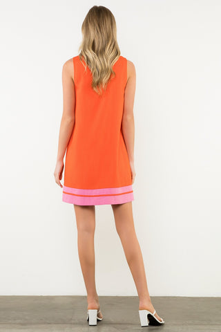 Contrast Trim Split Neck Dress