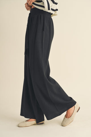 Linen Smocked Waist Pants With Tassel