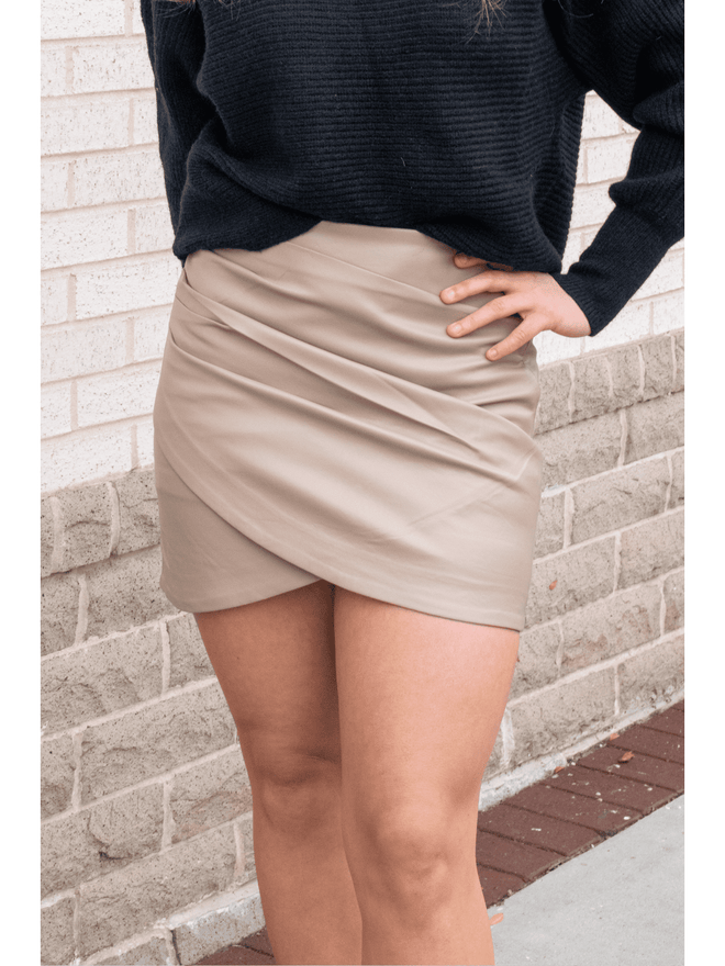 Faux Leather Cross Wrap Skirt