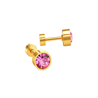 Gold Pink Crystal Flatback Stud Earrings