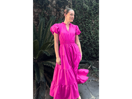 Hot Pink Tiered Midi Dress