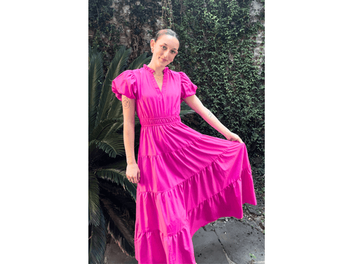 Hot Pink Tiered Midi Dress