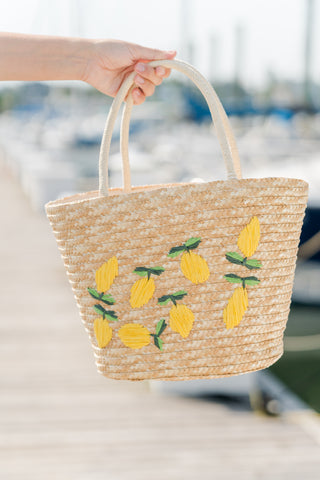 Lemon Straw Tote Bag