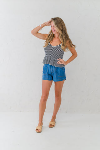Scallop Detail Denim Shorts