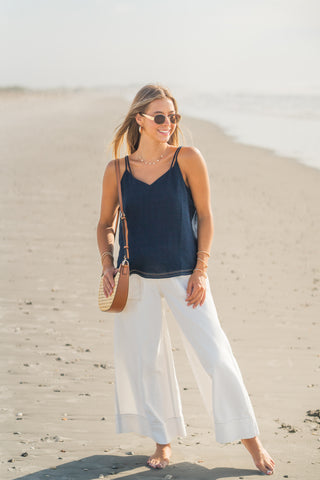 Stitch Detail Wide Leg Pants