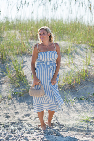 Smocked Chevron Waist Tie Strap Dress