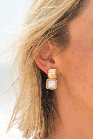 Bold Square Pearl & Metal Earrings