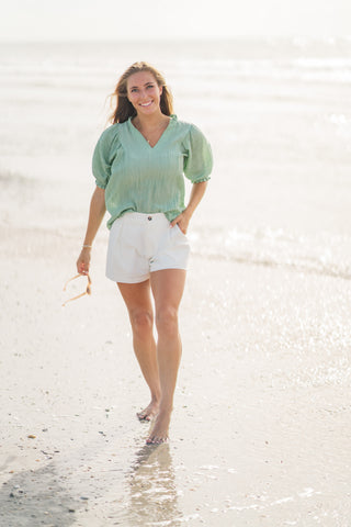 Crinkled Split Neck Top