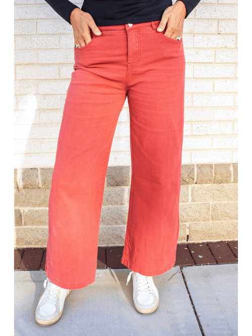 Rust Acid Wash High Waisted Wide Leg Pants