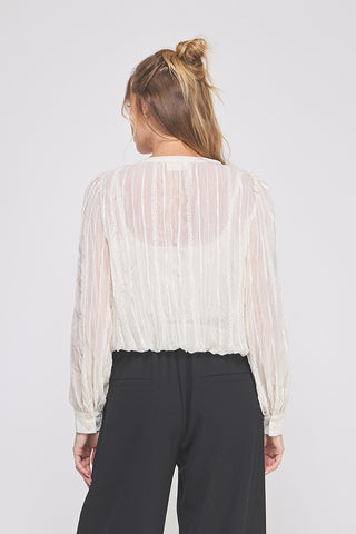 Sheer Embroidered Button Down Blouse