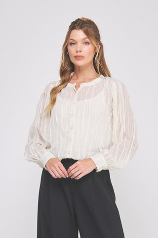 Sheer Embroidered Button Down Blouse
