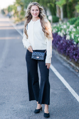 Crewneck Button Down Puff Sleeve Cardigan