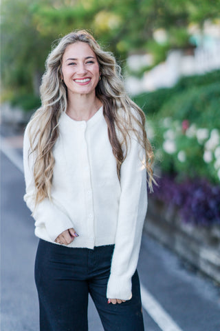 Crewneck Button Down Puff Sleeve Cardigan