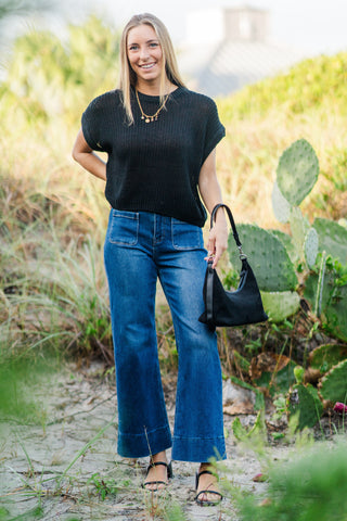 Dolman Sleeve Knitted Crewneck Top