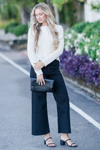 Scallop Detail Crew Neck Button Down Knit Cardigan