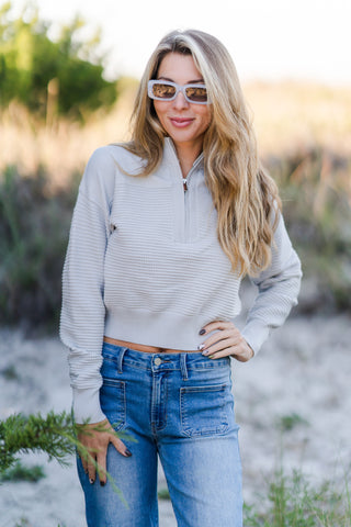 Waffle Knit Quarter Zip Pullover