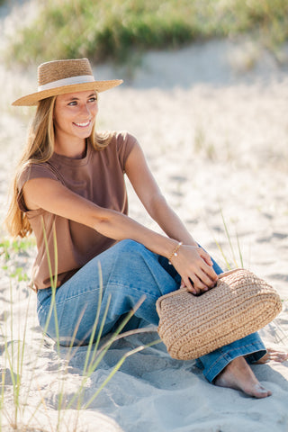 Rolled Cap Sleeve Cotton Top