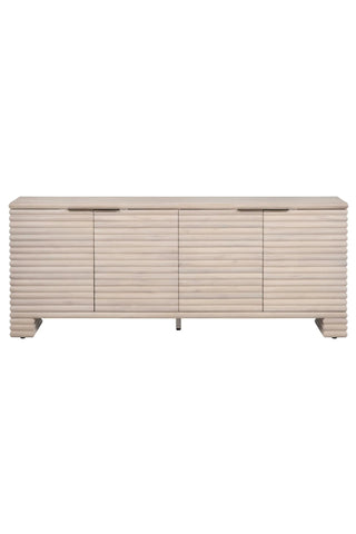 Beige sideboard with horizontal slats on a white background