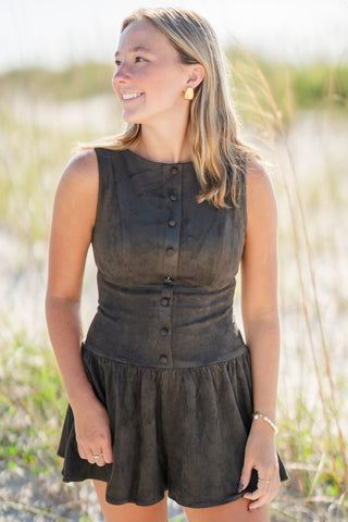 Suede Button Down Romper