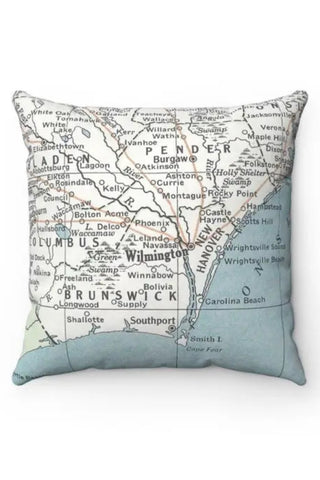 Wilmington North Carolina Map Pillow