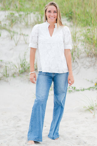 Embroidered Puff Sleeve Blouse