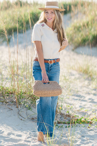 Embroidered Collar Knit Top
