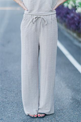 Jacquard Knit Elastic Tie High Waist Wide Leg Pants