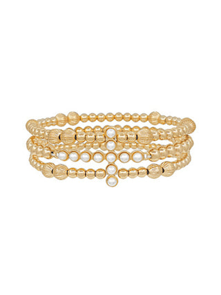 3 Row Gold Bracelet with Pearl Cross