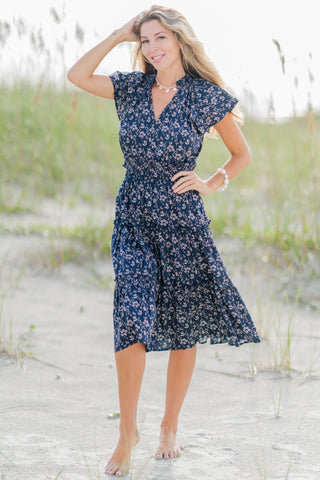 Smocked Flutter Sleeve Midi Dress