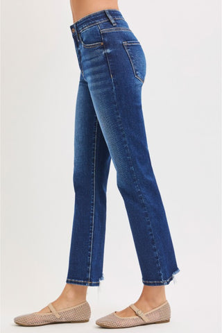 Tummy Control Elastic Band High Rise Crop Straight Jeans