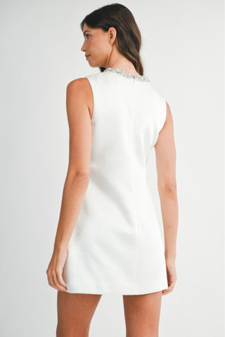 Jeweled Neckline Sleeveless Shift Dress