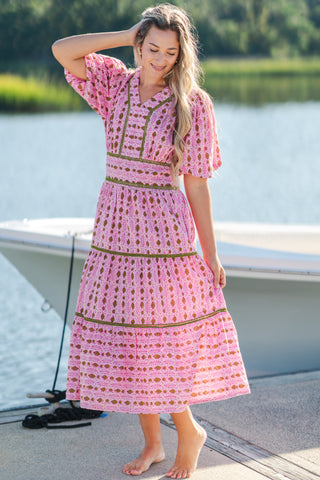 Smocked Waist Puff Sleeve Midi Dress