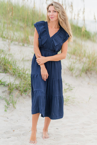 Tiered Ruffle Sleeve Midi Dress