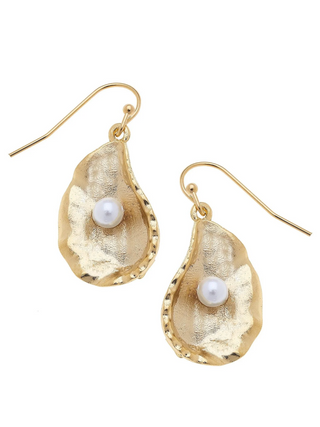 Susan Shaw | 24k Gold | Pearl Oyster Earrings