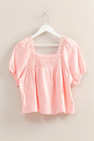 Crochet Peasant Top Pink