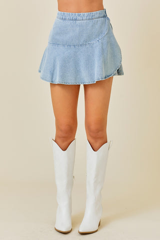 Wrap Denim Mini Skirt Denim