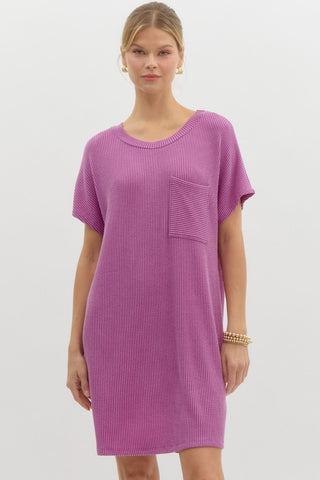 Ribbed Pocket Mini Dress Purple