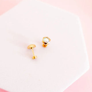 Gold and Crystal Flatback Stud Earrings