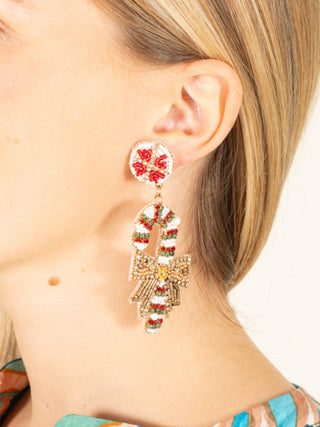 Candy Cane W/ Ribbon Bead Earrings