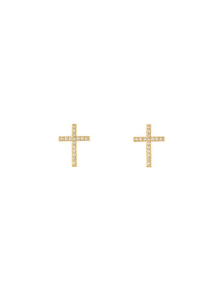 Pave Cross Studs Gold