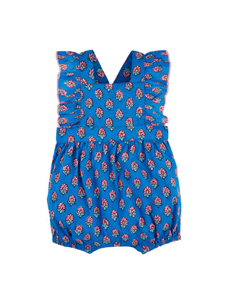 Blue Block Print Romper