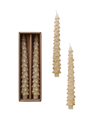 Cream/Gold Tree Taper Candle