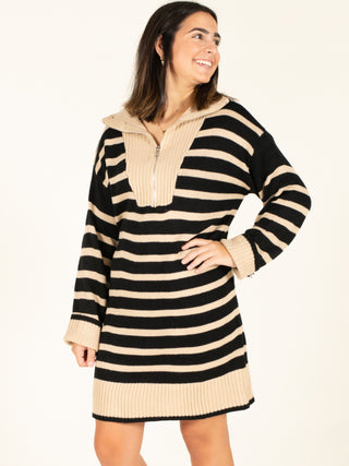 Half Zip Stripe Sweater Dress