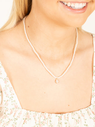 Pave CZ Teardrop Pendant Pearl Necklace