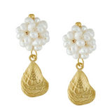 Susan Shaw | 24k Gold | Pearl Cluster Oyster Earrings