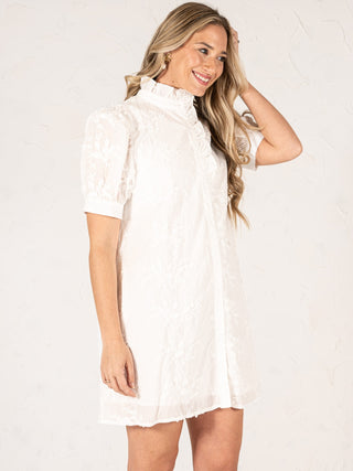 Graceful Bloom Appliqué Mini Dress White