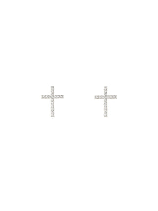 Pave Cross Studs Silver
