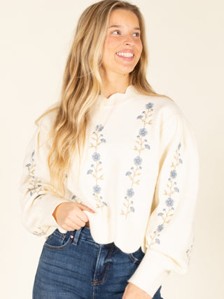 Floral Scalloped Edge Sweater