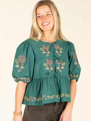 Embroidered Floral Peplum Blouse