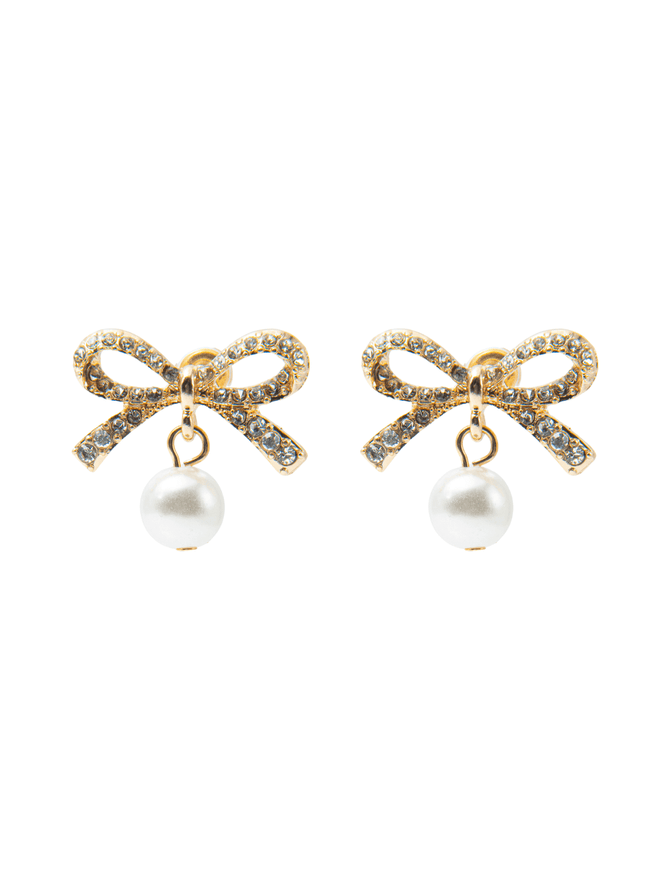 Pave Bow and Pearl Earrings